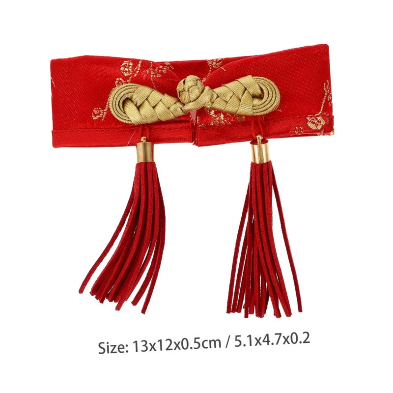 Red Satin Pet Bow Tie Collar With Tassels For Cats Dogs Festivals Parties - Image 3