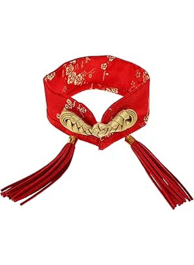 Red Satin Pet Bow Tie Collar With Tassels For Cats Dogs Festivals Parties - Image 1