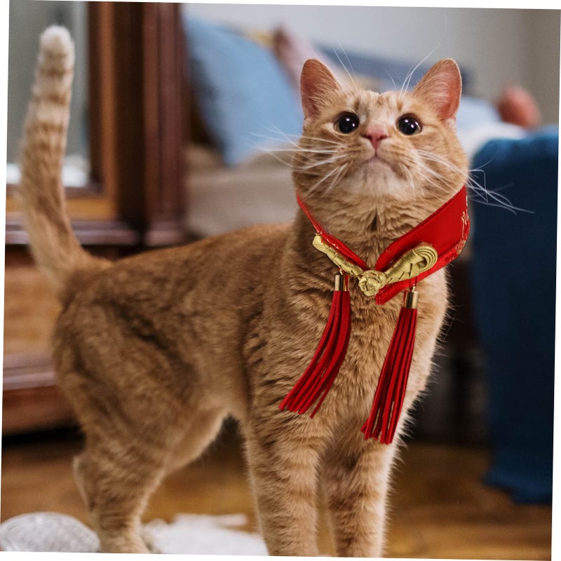 Red Satin Pet Bow Tie Collar With Tassels For Cats Dogs Festivals Parties - Image 5