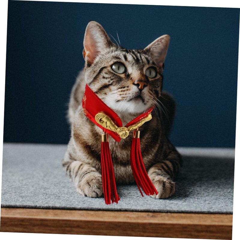 Red Satin Pet Bow Tie Collar With Tassels For Cats Dogs Festivals Parties - Image 4