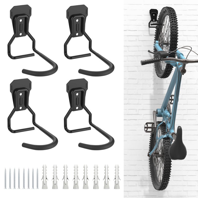 Housolution Bike Wall Mount with Fixed Hook 4 Pack Heavy Duty Bike Storage Rack Bike Rack Vertical Stand for Garage Easily HangDetach with Screws Iron Bike Hanger Brackets