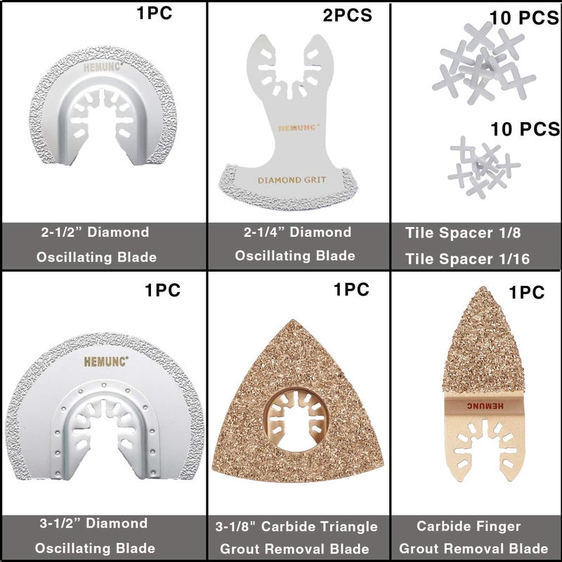 HEMUNC 26 Diamond Carbide Oscillating Multitool Quick Release Saw Blades Tile Repair Set Compatible with Dewalt Fein Multimaster Porter Cable Bosch Dremel Ridgid Makita Milwaukee Rockwell - Image 2