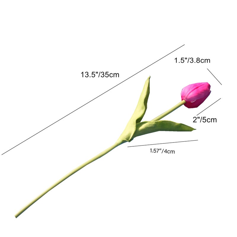 Mandy's Artificial Tulips 20 Stems Hot Pink PU Faux Flowers for Valentine's Day and Easter Decorations Wedding Home Decor 13.5 Inch - Image 2