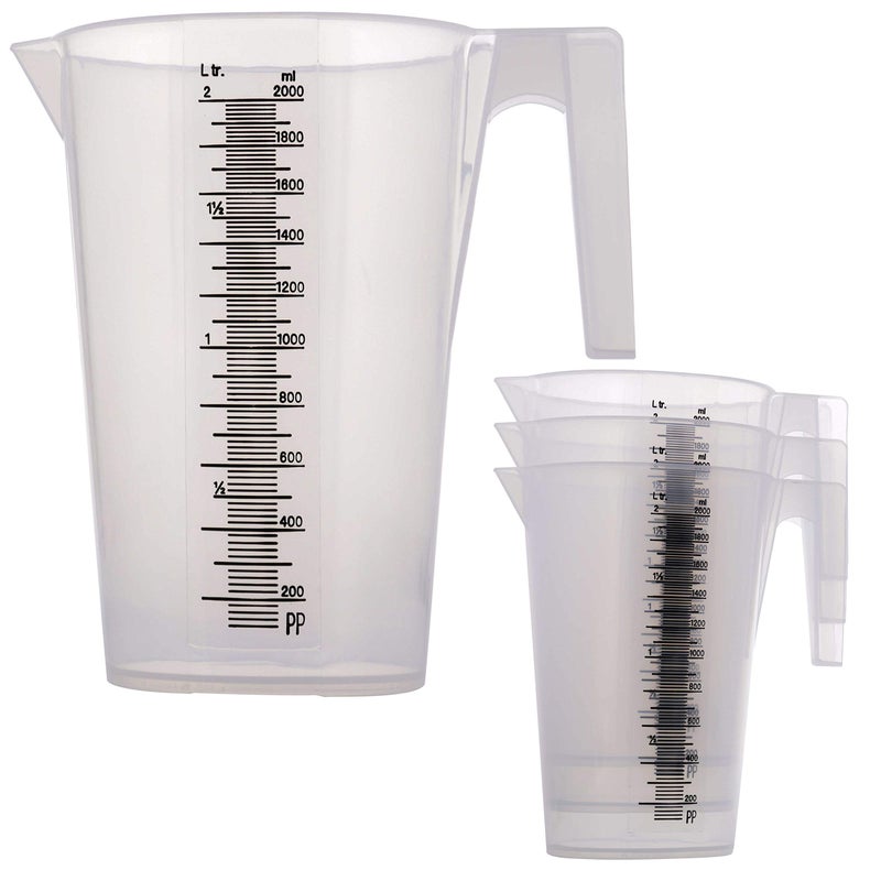 TCP Global TCP Global 2 Liter 2000ml Plastic Graduated Measuring and Mixing Pitcher Pack of 4  Holds Over 2 Quarts 64oz  Pouring Cup Measure  Mix Paint Resin Epoxy Kitchen Cooking Baking Ingredients 