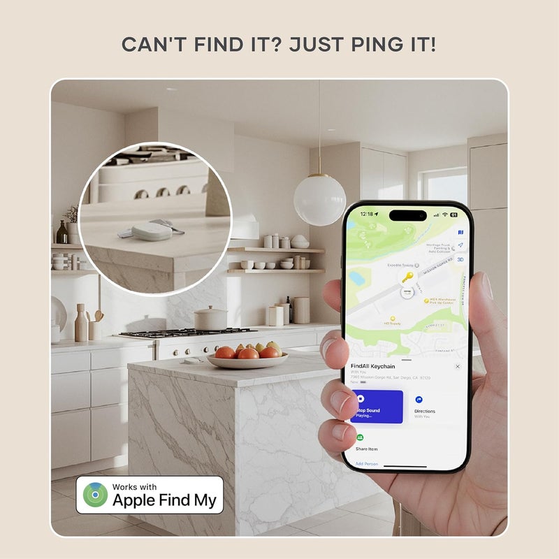 ساتي كاي سلسلة مفاتيح FindAll مع خدمة Find My، متتبع، موقع، شحن لاسلكي، إنذار انفصال، إشارة صوت عالية، متوافقة مع iPhone وiPad وMac - رمل - Image 4