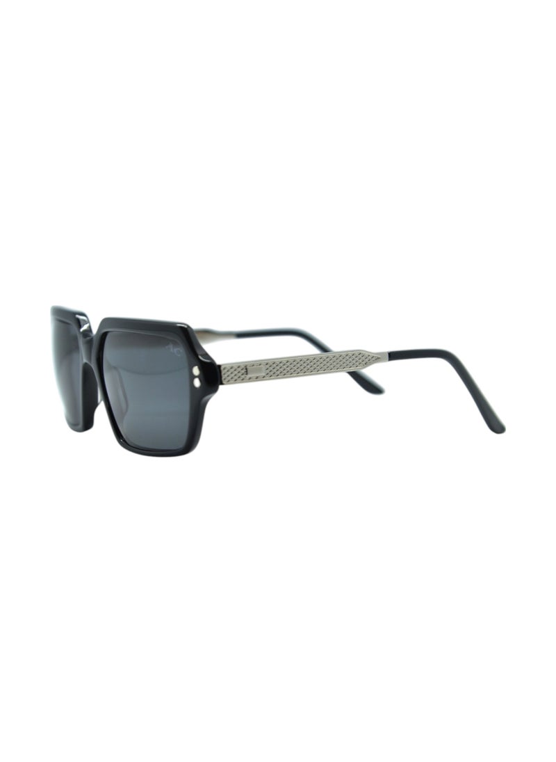 Armando Cavelli - Authentic Armando Cavelli sunglasses, crafted from carefully selected premium acetate for a luxurious look and longevity with extensive use. This model combines modernity and classic style, with a raw black acetate front and silver -plated metal temples to complete your luxury look. Comes with premium polymer lenses offer UV400 protection in a blue grey - Image 1
