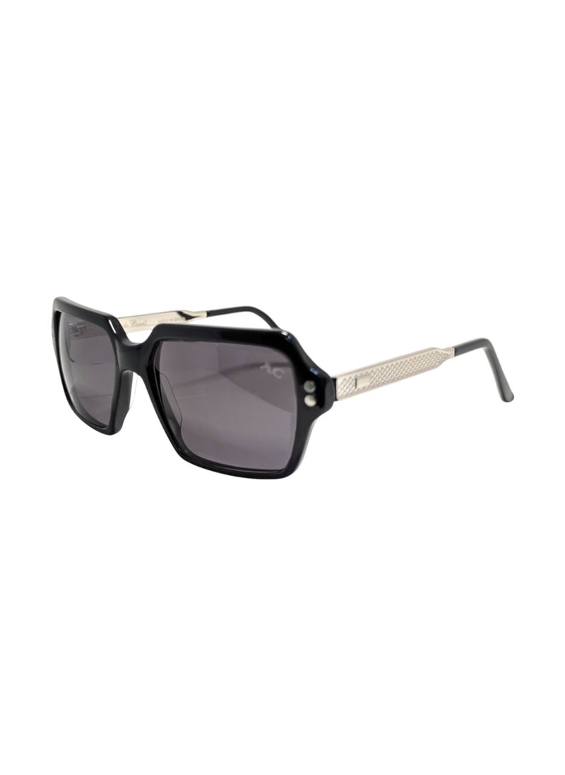 Armando Cavelli - Authentic Armando Cavelli sunglasses, crafted from carefully selected premium acetate for a luxurious look and longevity with extensive use. This model combines modernity and classic style, with a raw black acetate front and silver -plated metal temples to complete your luxury look. Comes with premium polymer lenses offer UV400 protection in a blue grey - Image 1