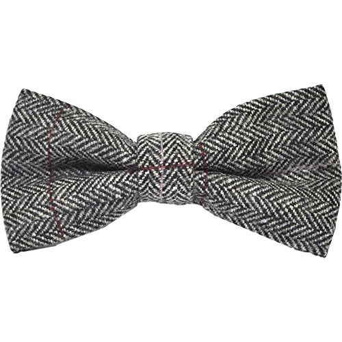 King & Priory Luxury Herringbone Pewter Grey Bow Tie, Tweed - Image 5