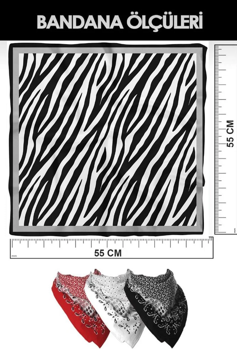 Bahels Women's Black and White Zebra Patterned 55X55 Bandana