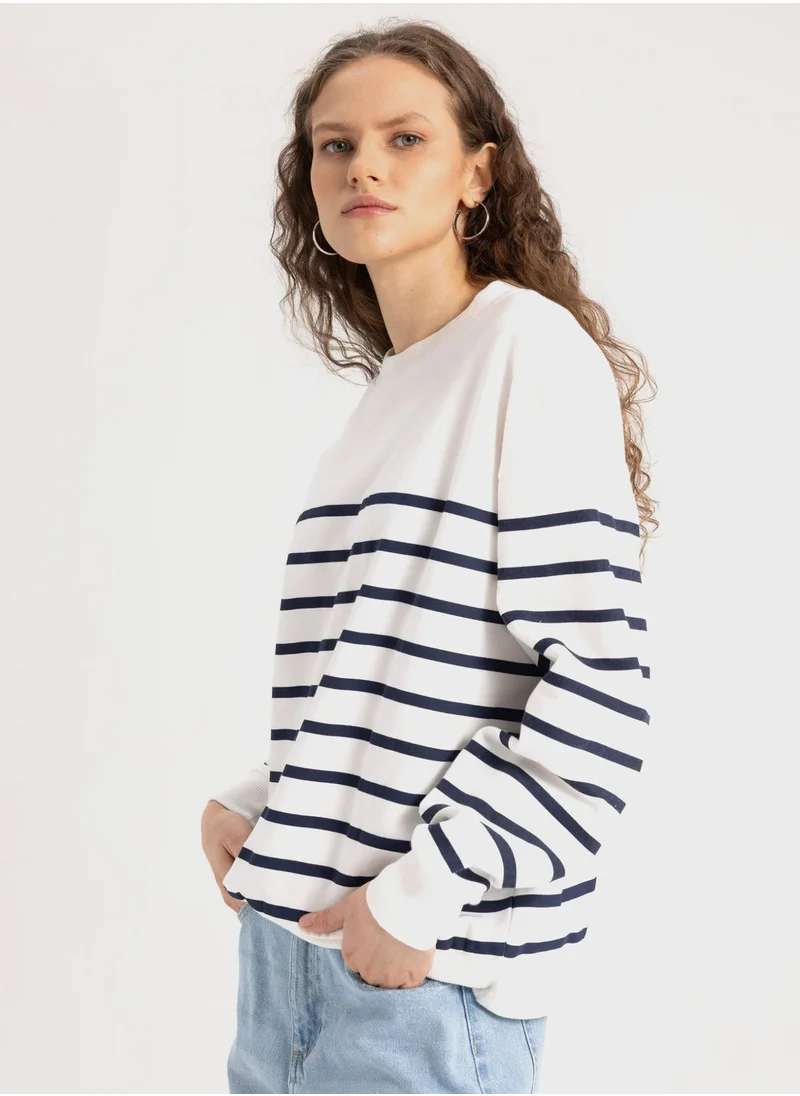 DeFacto Relax Fit Striped Sweatshirt