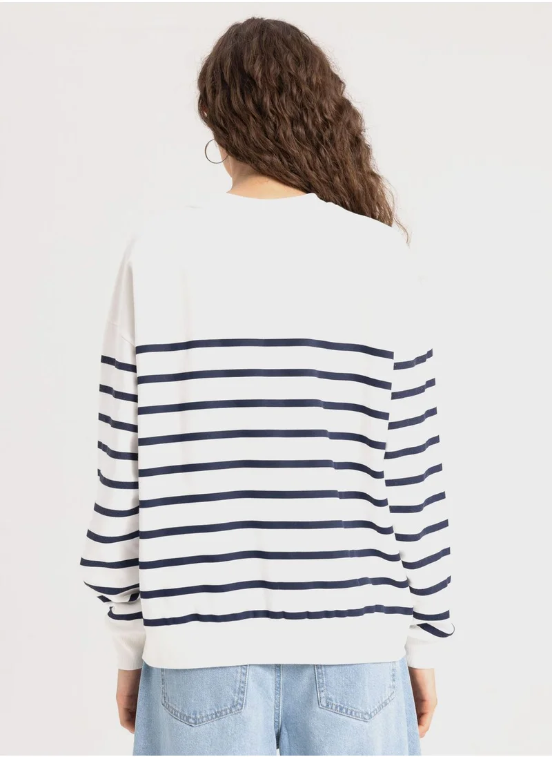 DeFacto Relax Fit Striped Sweatshirt