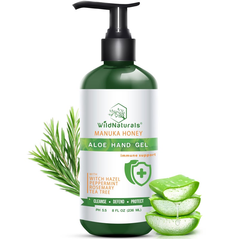 Wild Naturals Pure Aloe Vera Gel Hand Cleaner - 100% Aloe Vera Gel Organic with Manuka Honey, Witch Hazel, Peppermint, Oregano, Rosemary, & Cleansing Tea Tree - Organic Waterless Purifying Wash - Image 1
