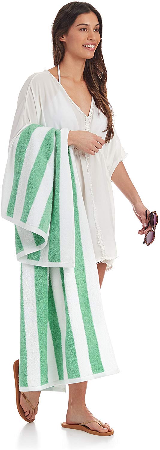 AMZ Large Beach & Pool Towel - 30"x60" Oversized Cabana Stripe, Hotel Quality-Luxuriously Soft, Absorbent & Plush Towel - Image 1