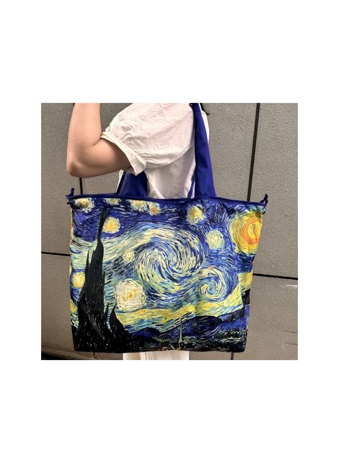 S-TOP Foldable Shopping Bag Large Capacity Oil Painting Print Lightweight Portable Shoulder Tote For Grocery Travel BeachOnly 4 left 11.1711.17 - Image 2