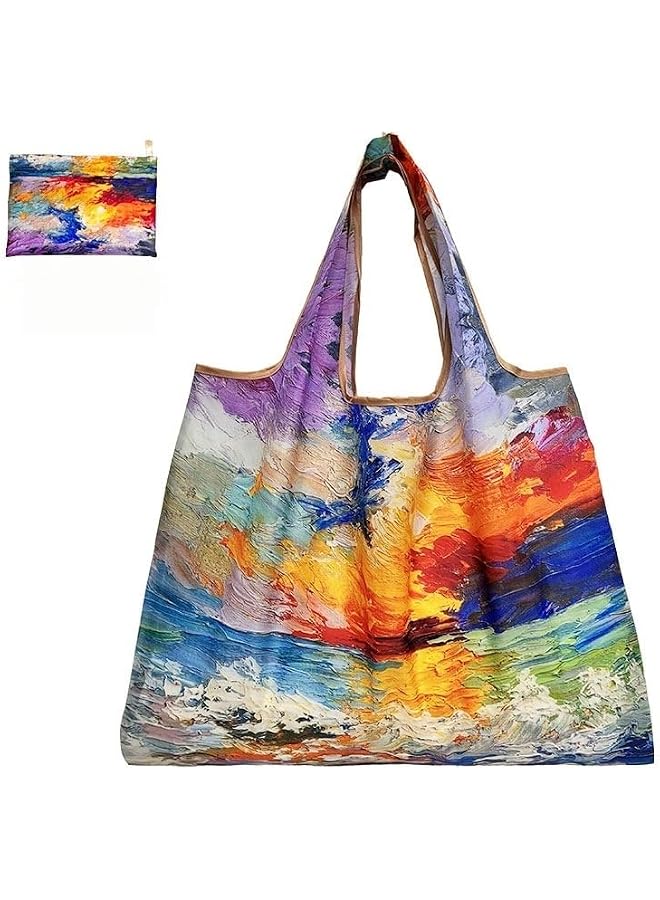 S-TOP Foldable Shopping Bag Large Capacity Oil Painting Print Lightweight Portable Shoulder Tote For Grocery Travel BeachOnly 4 left 11.1711.17 - Image 4