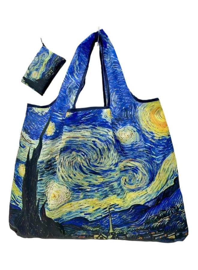 S-TOP Foldable Shopping Bag Large Capacity Oil Painting Print Lightweight Portable Shoulder Tote For Grocery Travel BeachOnly 4 left 11.1711.17 - Image 3