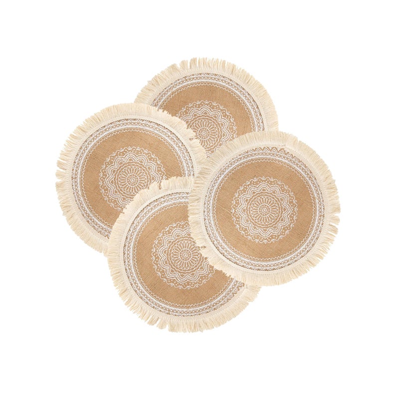 CAPASIN Round Placemats Set of 4 Dining Winter Modern Dinner Braided Beige Boho Round Table and Fall Circle Placemats Boho Tssels Runner Kitchen Table Plate Mats Set of 4 White