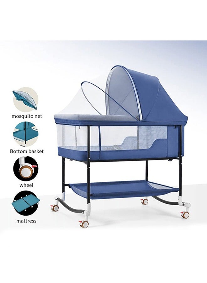 إزدنك سرير أطفال 5 في 1 سرير للنوم بجانب السرير سرير أطفال محمول مع عجلات وطاولة رعاية الطفل وارتفاع قابل للتعديل ومرتبة مريحة وسلة تخزين كبيرة متضمنة - Image 3