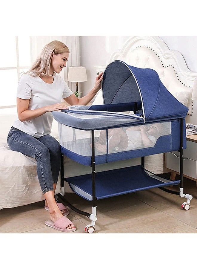 إزدنك سرير أطفال 5 في 1 سرير للنوم بجانب السرير سرير أطفال محمول مع عجلات وطاولة رعاية الطفل وارتفاع قابل للتعديل ومرتبة مريحة وسلة تخزين كبيرة متضمنة - Image 5