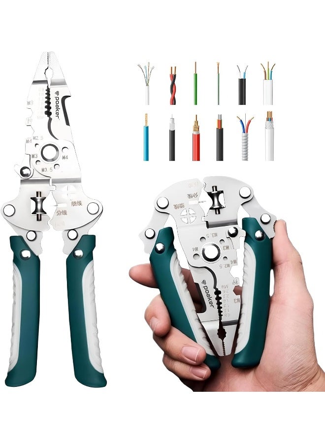 Poaker Foldable Wire Stripper And Crimper Multi-Functional Cable Cutter Pliers For Electricians  - Image 1