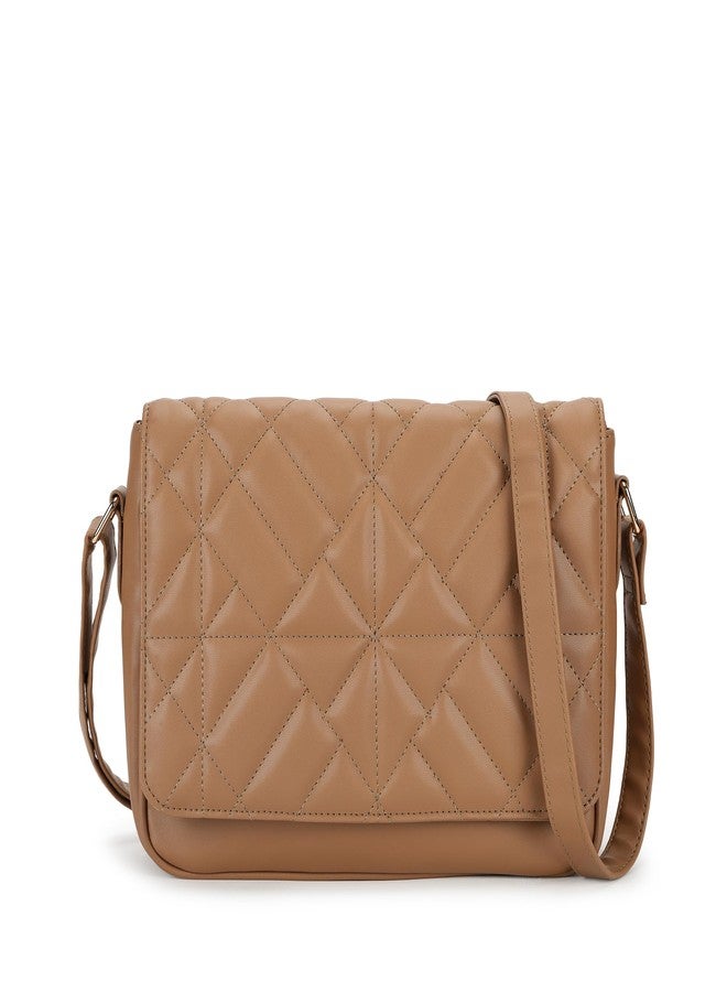 Fastrack Quilted Messenger Bag for Women, Girls and Ladies | Ladies Purse Handbag Tan - Image 1