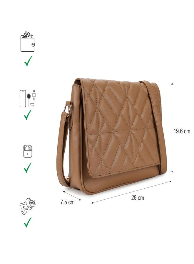 Fastrack Quilted Messenger Bag for Women, Girls and Ladies | Ladies Purse Handbag Tan - Image 4