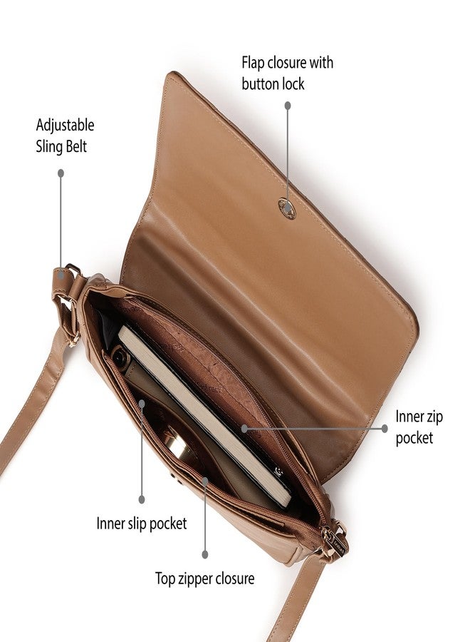 Fastrack Quilted Messenger Bag for Women, Girls and Ladies | Ladies Purse Handbag Tan - Image 3