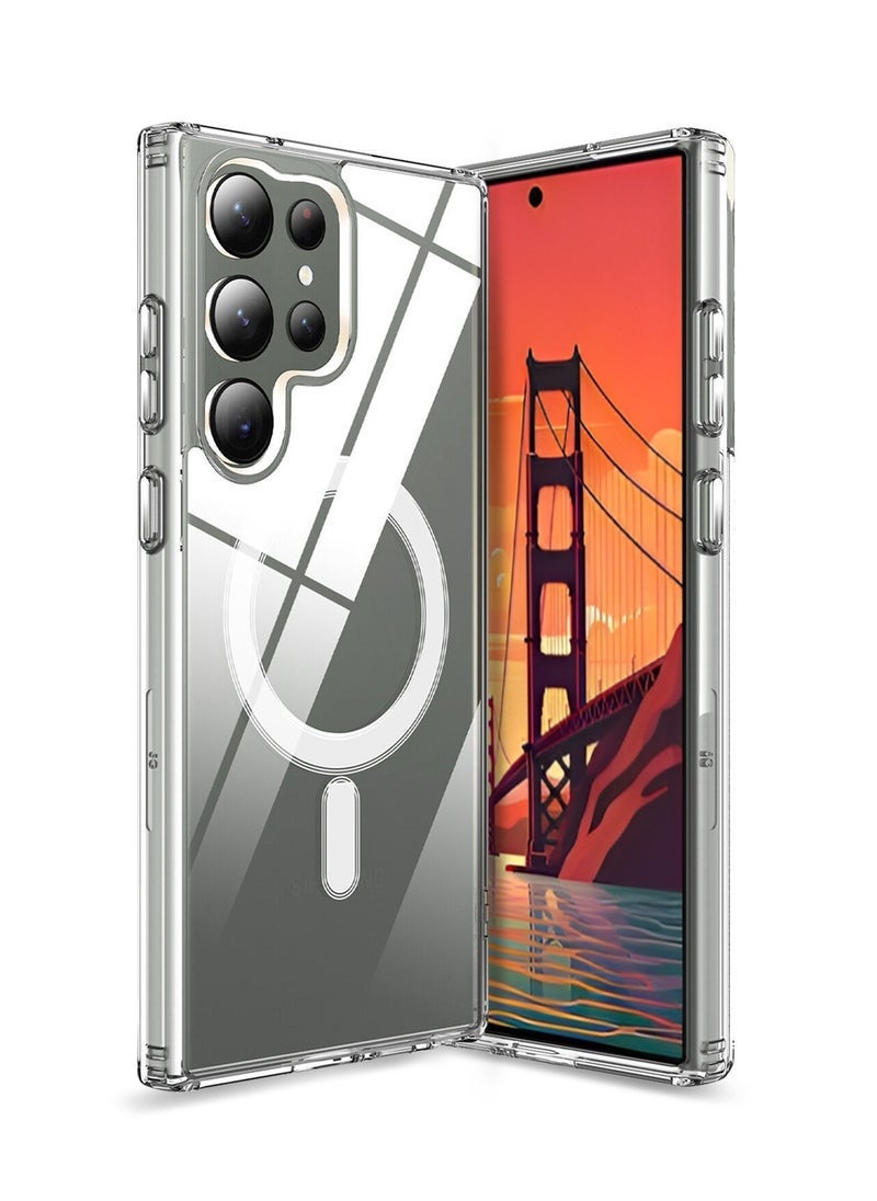 TIGER Magnetic Slim Transparent TPU Shockproof Phone Case with MagSafe – Clear Flexible Back Cover with Built-in Magnet Ring for Samsung Galaxy S24 Ultra 5G (2024), Anti-Yellow, Wireless Charging Compatible - Image 1