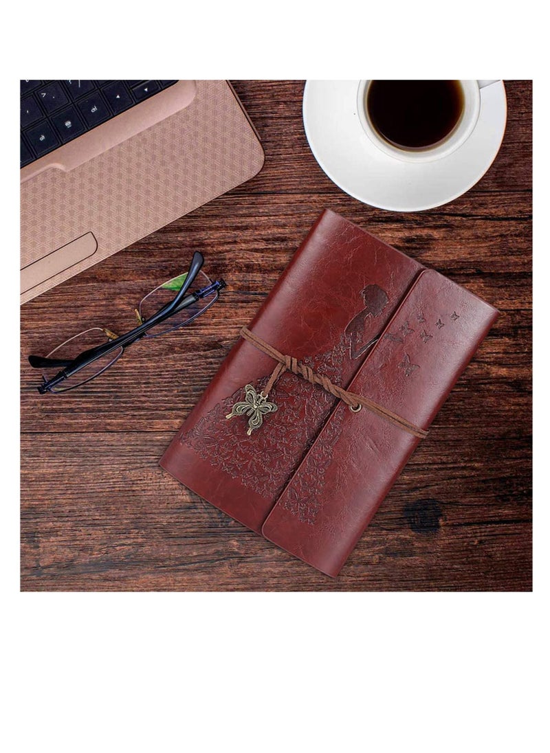 Excefore - Leather Journal Notebook Diary Kraft Paper Vintage Spiral Bound Notebook Refillable Sketchbook Travel Journal to Write Blank Pages Souvenir Suitable As Gifts for Girls - Image 1