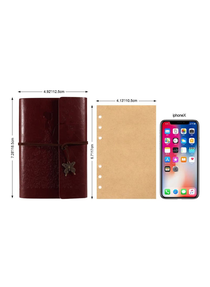 Excefore - Leather Journal Notebook Diary Kraft Paper Vintage Spiral Bound Notebook Refillable Sketchbook Travel Journal to Write Blank Pages Souvenir Suitable As Gifts for Girls - Image 1