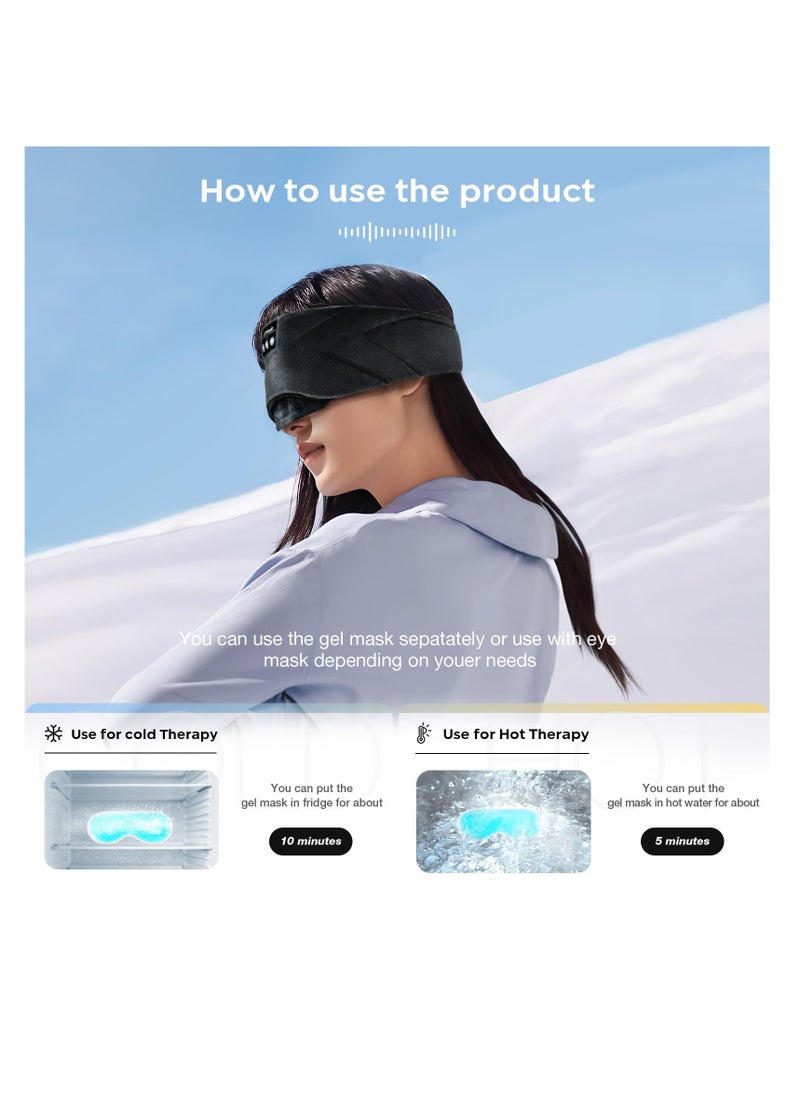 SYOSI - Sleep Headphones Upgraded Bluetooth 5.2 Sleep Mask for Side Sleepers with 24 White Noise Block Out Light Cool Warm Therapy Easy to Use Service Time 15 hours for Insomnia Travel Black - Image 1