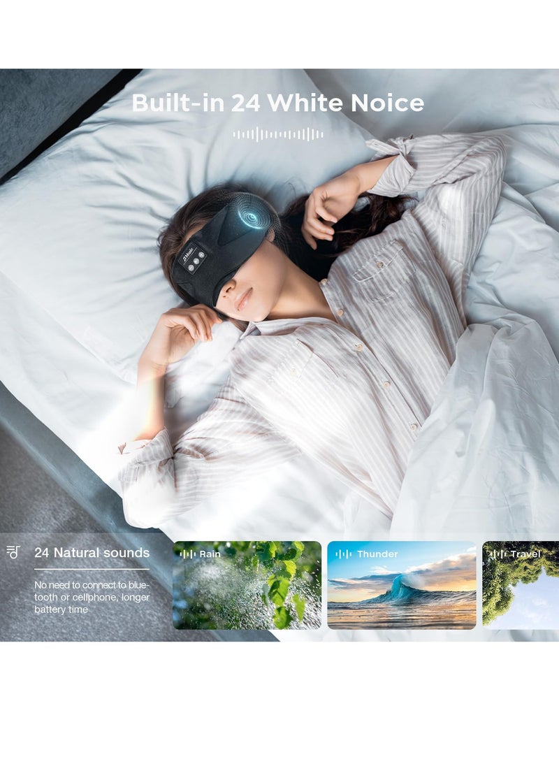 SYOSI - Sleep Headphones Upgraded Bluetooth 5.2 Sleep Mask for Side Sleepers with 24 White Noise Block Out Light Cool Warm Therapy Easy to Use Service Time 15 hours for Insomnia Travel Black - Image 1