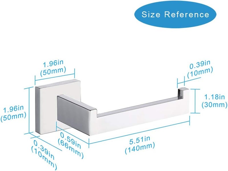 TASTOS Polished Chrome Toilet Paper Holder SUS304 Stainless Steel, Modern Square Half Open Bathroom 5 inch TP Holder Wall Mount Rustfree Tissue Roll Dispenser for Washroom Kitchen - Image 4