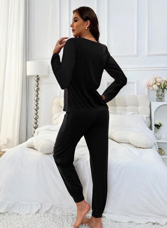 Take Two Slogan Print T-Shirt and Cuffed Pyjama Set - Image 2