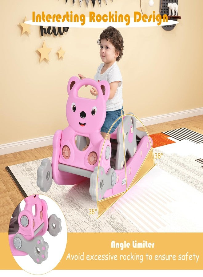 GLACER 5 in 1 Toddler Slide Rocking Toy, Rocking Horse Playset with Slide, Basketball Hoop, Ring Toss Game, Stool & Inflatable Basketball, Convertible Climber Playground for Indoors Outdoors (Pink) - Image 4