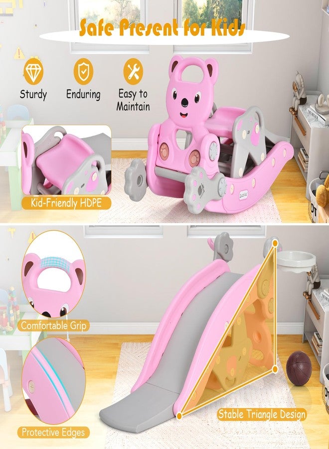 GLACER 5 in 1 Toddler Slide Rocking Toy, Rocking Horse Playset with Slide, Basketball Hoop, Ring Toss Game, Stool & Inflatable Basketball, Convertible Climber Playground for Indoors Outdoors (Pink) - Image 5