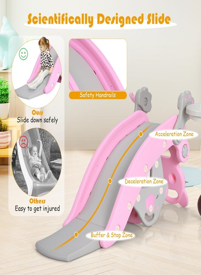GLACER 5 in 1 Toddler Slide Rocking Toy, Rocking Horse Playset with Slide, Basketball Hoop, Ring Toss Game, Stool & Inflatable Basketball, Convertible Climber Playground for Indoors Outdoors (Pink) - Image 3