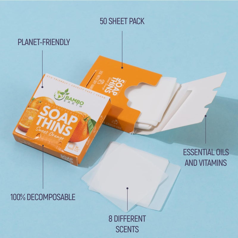 BAMBOEARTH 400 Sheets Antibacterial Paper Soap Strips For Hand Washing - 8 Pack Portable Disinfecting Pocket Travel Soap Thins Dissolvable & Disposable Camping Mini Size Dry SoapSheets For Hands (Variety 8x50) - Image 2
