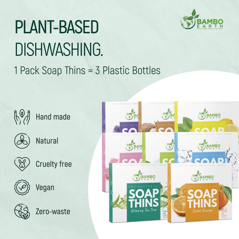 BAMBOEARTH 400 Sheets Antibacterial Paper Soap Strips For Hand Washing - 8 Pack Portable Disinfecting Pocket Travel Soap Thins Dissolvable & Disposable Camping Mini Size Dry SoapSheets For Hands (Variety 8x50) - Image 3