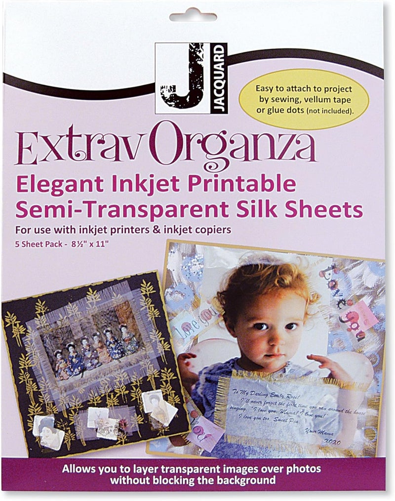Jacquard ExtravOrganza Inkjet Printable Semi-Transparent Silk Sheets - 5 Pack (8.5'' x 11'')