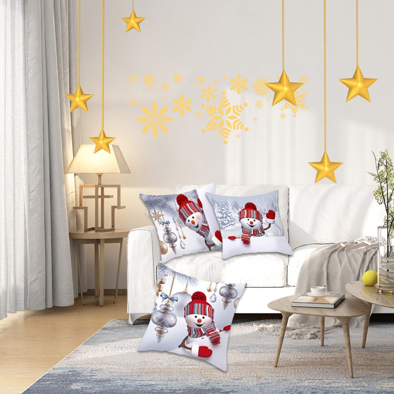 غطاء وسادة عيد الميلاد 18x18 بوصة ناعم من مزيج القطن والبوليستر - تصميم رجل الثلج اللطيف لتزيين أريكة المنزل الاحتفالية - Image 4