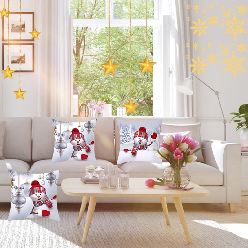 غطاء وسادة عيد الميلاد 18x18 بوصة ناعم من مزيج القطن والبوليستر - تصميم رجل الثلج اللطيف لتزيين أريكة المنزل الاحتفالية - Image 5