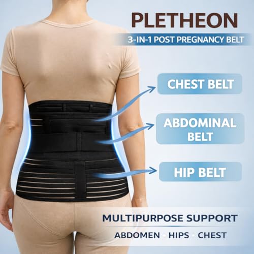 PLETHEON حزام بليثيون 3 في 1 بعد الولادة للنساء – دعم للبطن والخصر والحوض بعد الولادة | لفافة ضغط البطن | مقاس مجاني 30–46 بوصة | مزيج نيوبرين | أسود - Image 3
