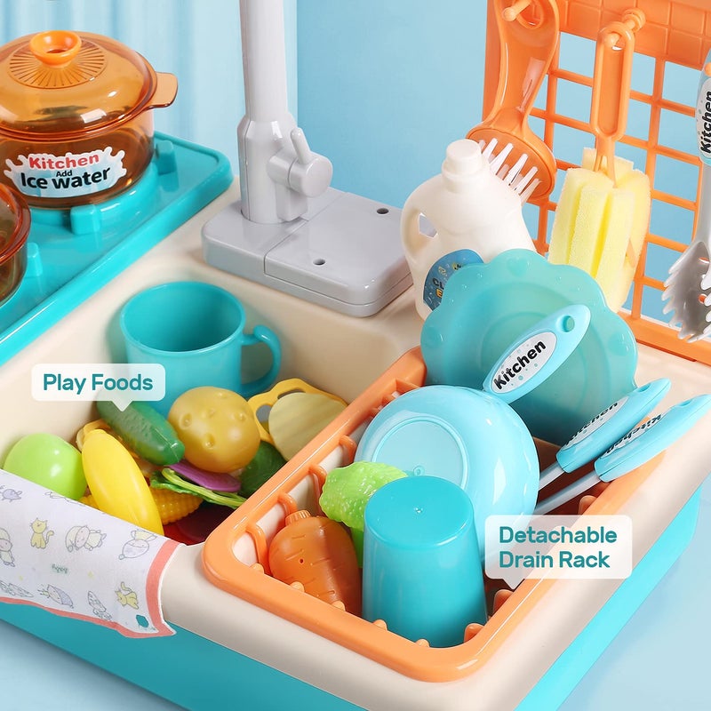 CUTE STONE Play Kitchen Sink Toys with Upgraded Real Faucet, Play Cooking Stove, Cookware Pot and Pan,Play Food, Color Changing Dishes Accessories for Boys Girls Toddlers - Image 4