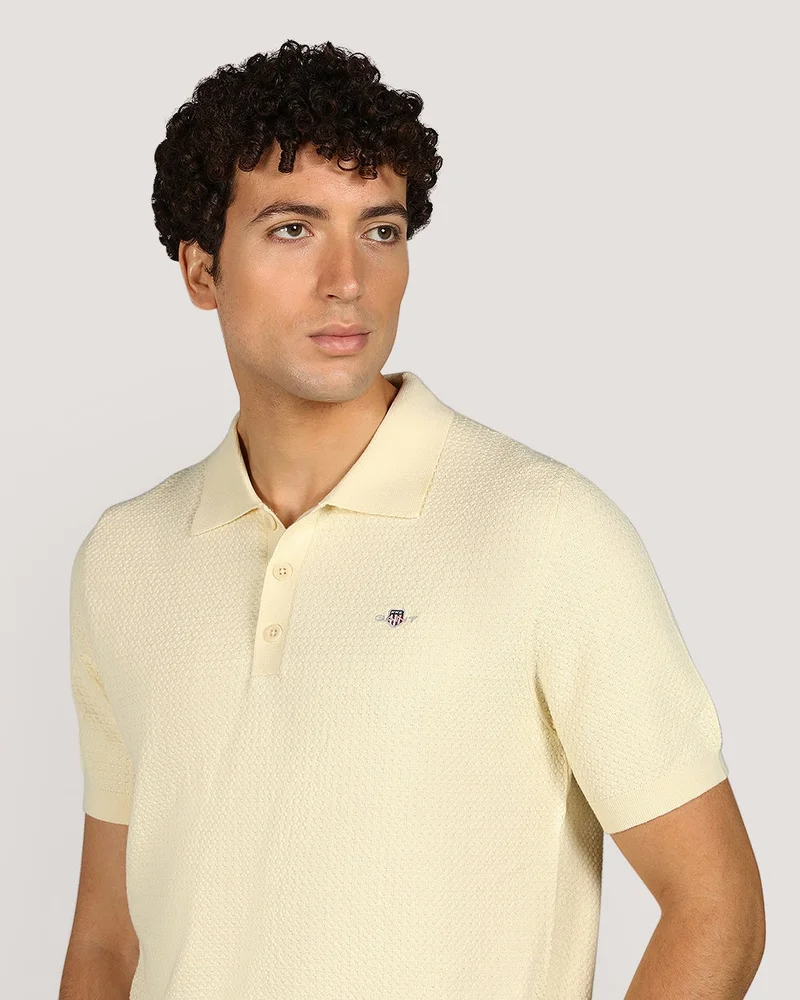 GANT  Textured Cotton Short Sleeve Polo Sweater for Men | Best Price UAE