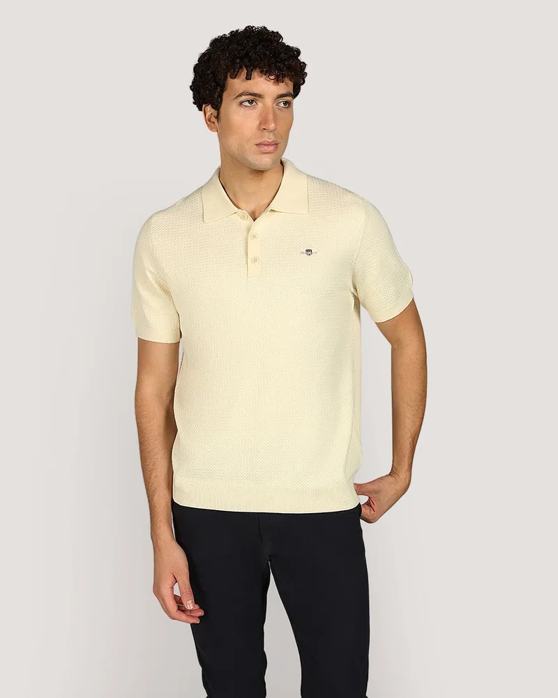 GANT Textured Cotton Short Sleeve Polo Sweater
