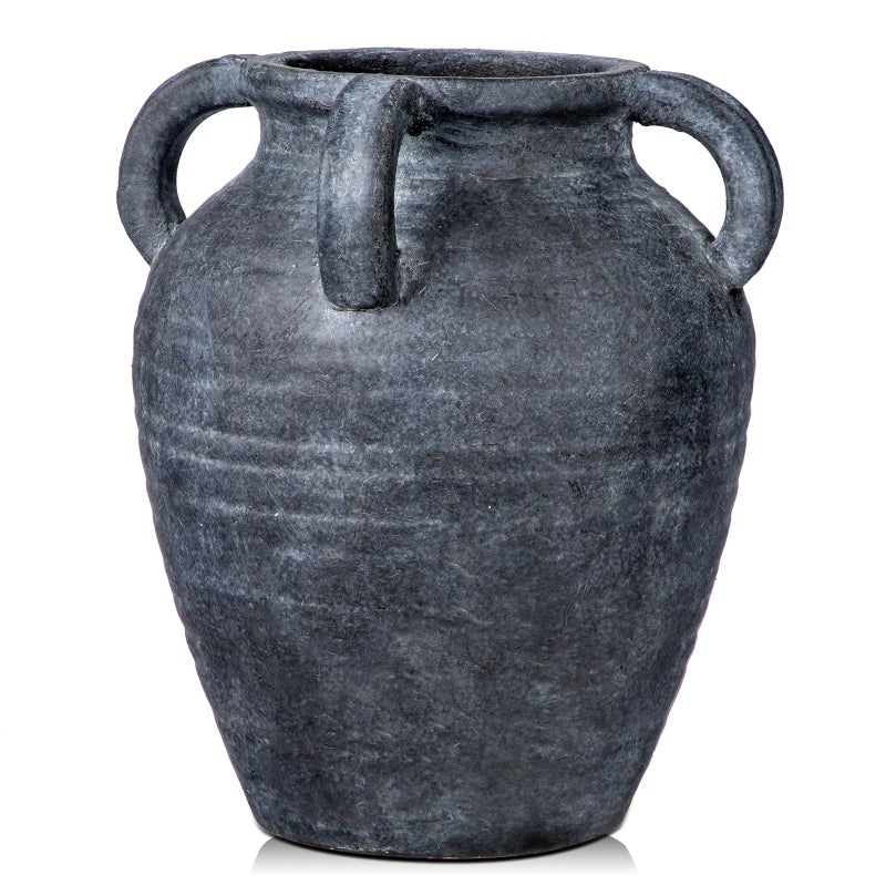 Arborus Handmade Flower Vase, 9.8" Tall Terracotta Vase, Vintage Ceramic vase, Rustic Antique Decor with 3 Handles, Wide Mouth, Matte Finish for Home Office Resto Café Décor - Image 1