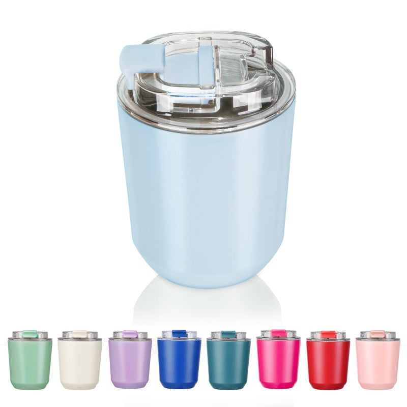 Puraville Insulated Tumblers with Lid 10 oz Travel Coffee Mug Stainless Steel Vacuum Cup Leak Proof Reusable Double Walled Coffee Tumbler for Iced and Hot Drinks Light Blue