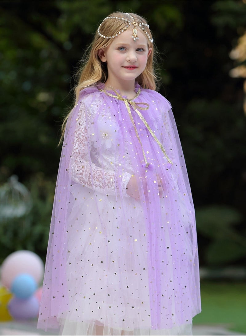 4 Pcs Princess Cape for Little Girls - Fairy Tulle Cape - Blue Princess Cloak and Accessories for Kids Cosplay Party Accessories, Princess Costume for Girls Birthday Party Dressing Up 30Inch - Image 3