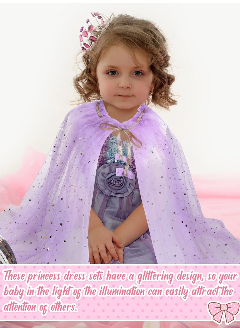4 Pcs Princess Cape for Little Girls - Fairy Tulle Cape - Blue Princess Cloak and Accessories for Kids Cosplay Party Accessories, Princess Costume for Girls Birthday Party Dressing Up 30Inch - Image 4